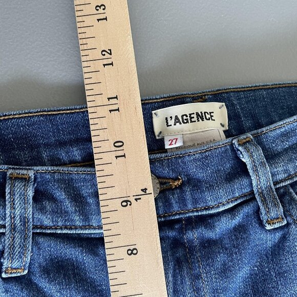 L'AGENCE Jeans Womens 27 Blue Marcelle French Slim Raw Hem Stretch USA Designer - Picture 11 of 12